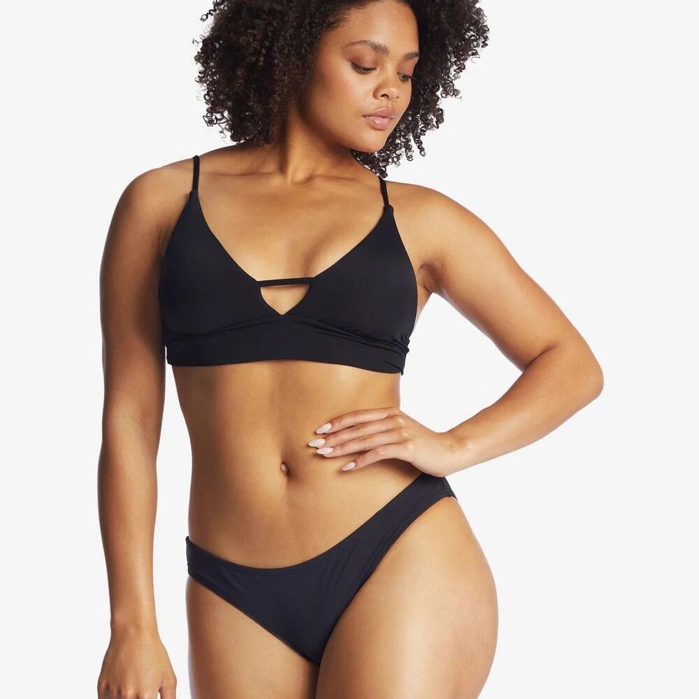 Billabong Sol Searcher Lowrider Bikini Bottom L Black Low Rise Full Swim New